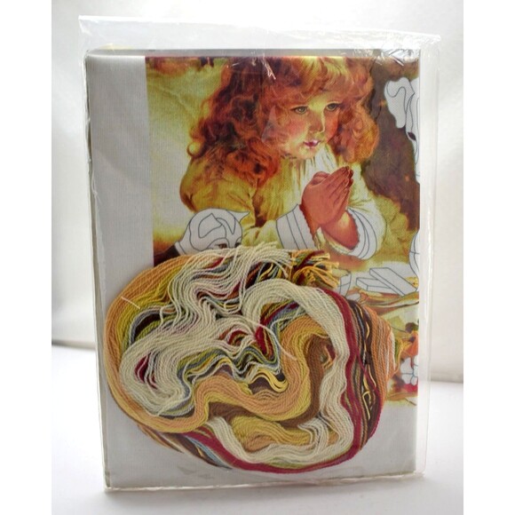 Simplicity Stitchery Suspense Praying Girl Dog Kitten Crewel Embroidery Kit - Picture 4 of 4